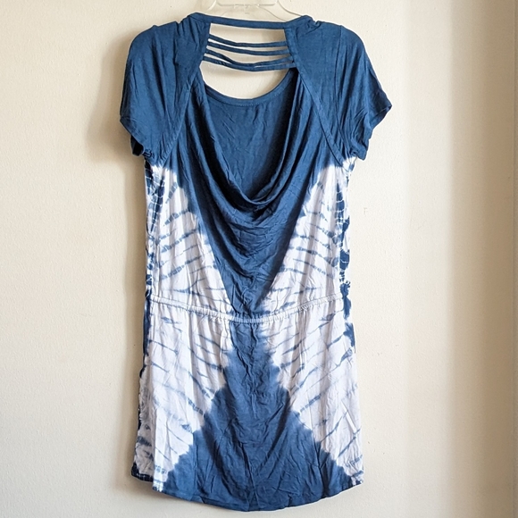 Chaser Cool Jersey S/S Strappy Drape Back Tie Dye White Blue Dress Medium - Picture 13 of 13